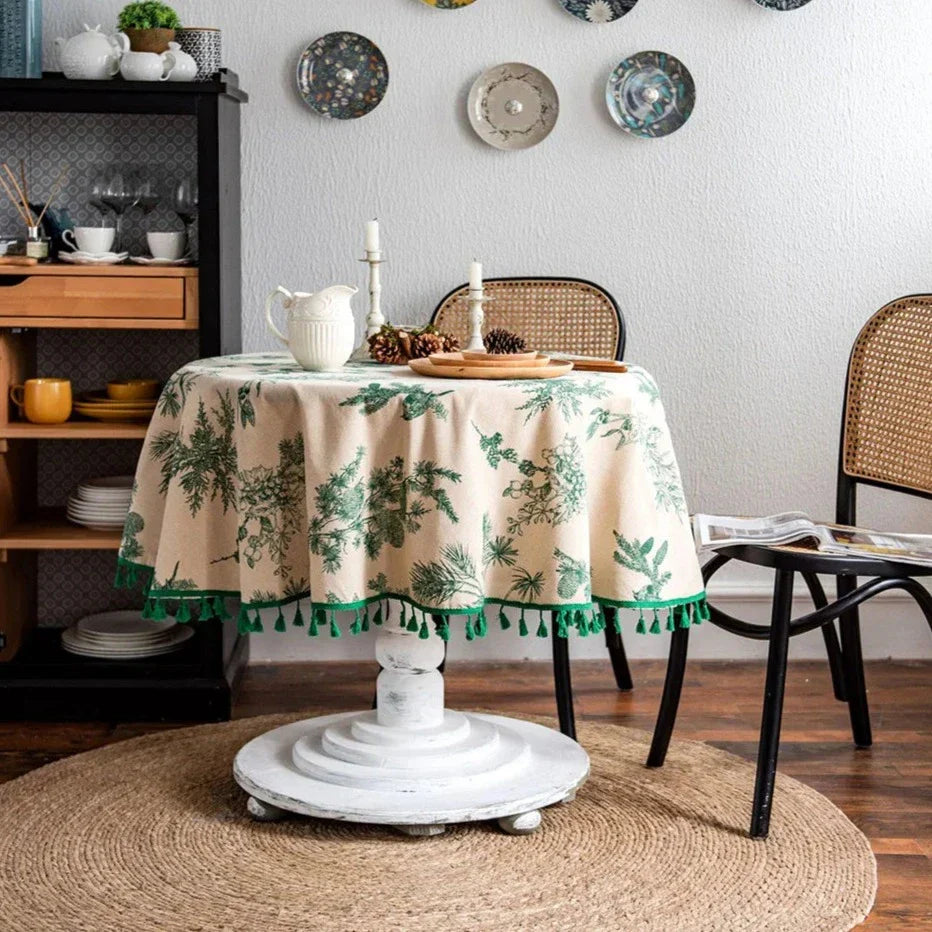 Round Tablecloth Forest Green Cotton | Elegant Design 6