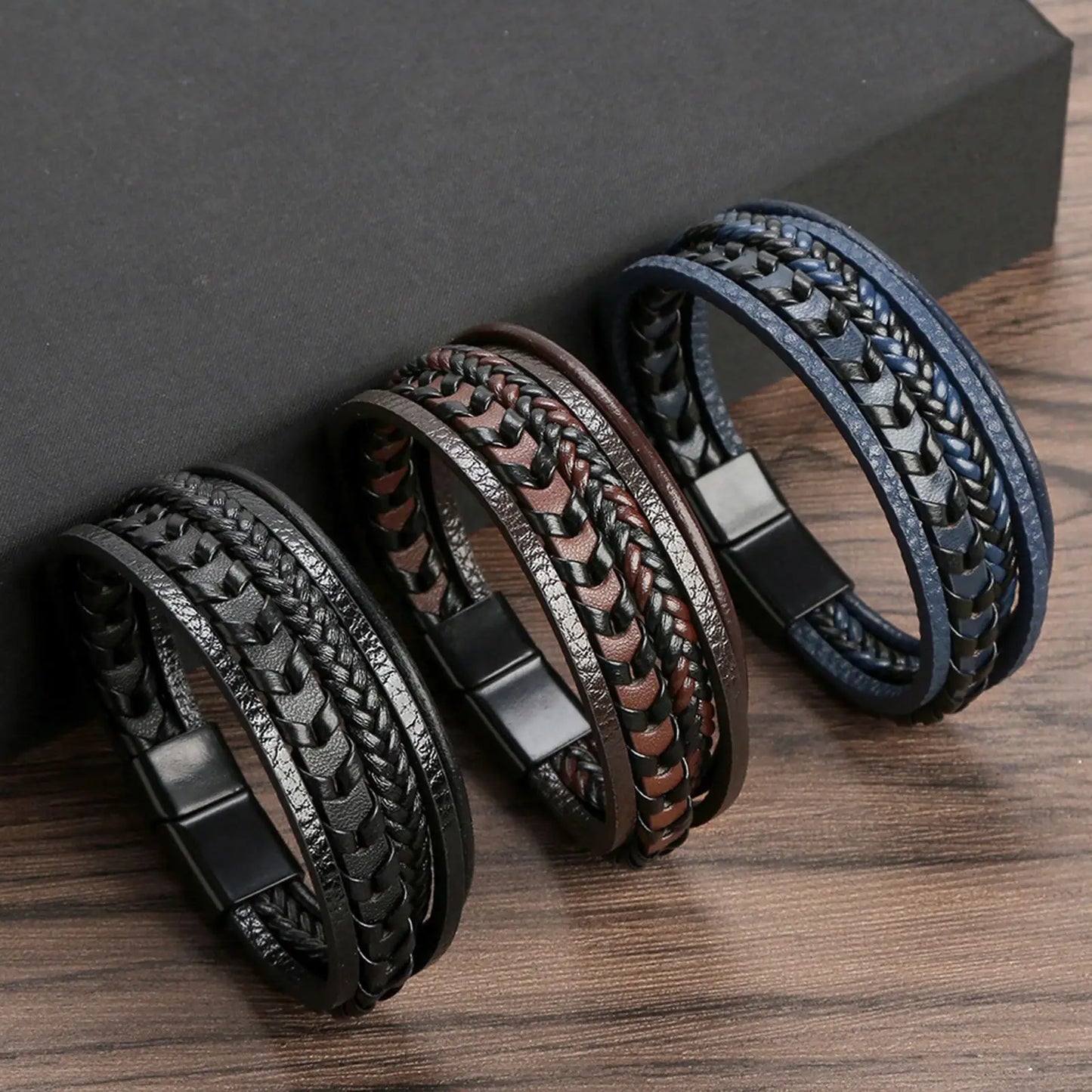 Men's Leather Bracelet Black Multilayer | Urban Style-1
