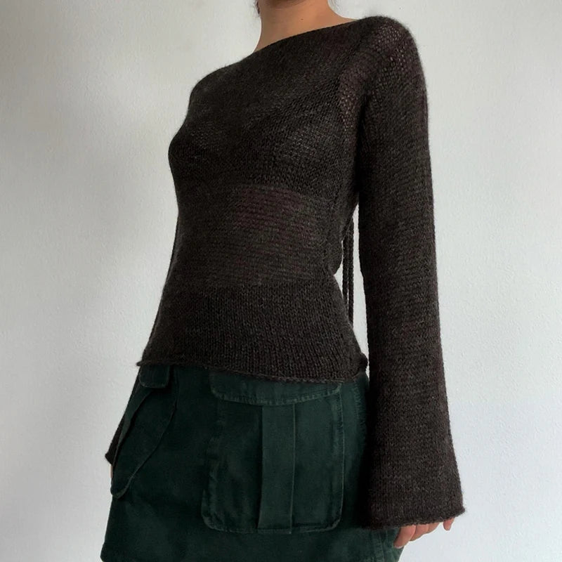 Women Backless Knit Sweater | Rose