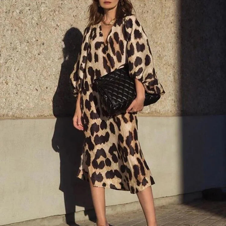 Women Leopard Print V-Neck Maxi Dress | Zadie