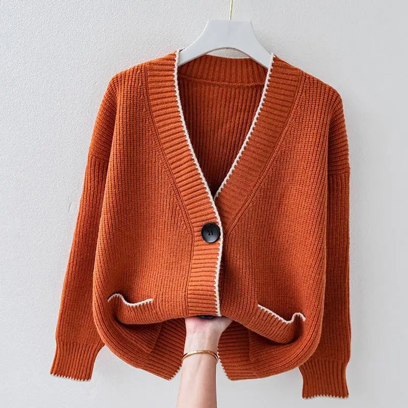 Women Cozy Contrast-Trim Knit Cardigan | Allana
