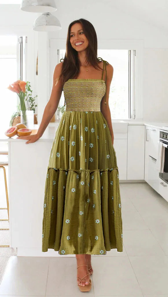 Women Rust Floral Smocked Maxi Dress | Babette