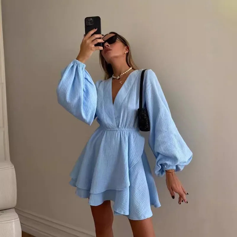 Women Flowy Balloon Sleeve Mini Dress | Milagros