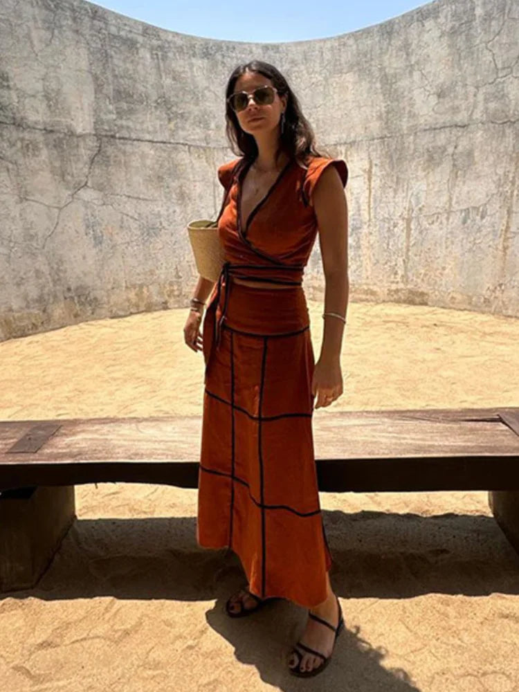 Women Wrap Top & Maxi Skirt Set | Mika