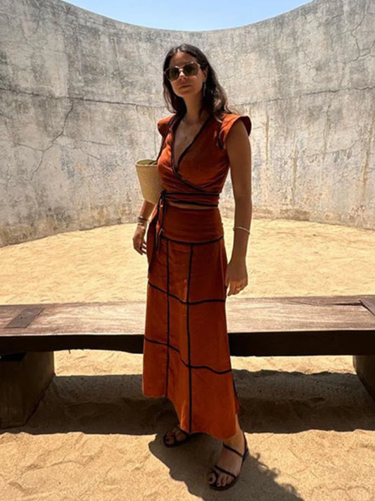Women Wrap Top & Maxi Skirt Set | Mika