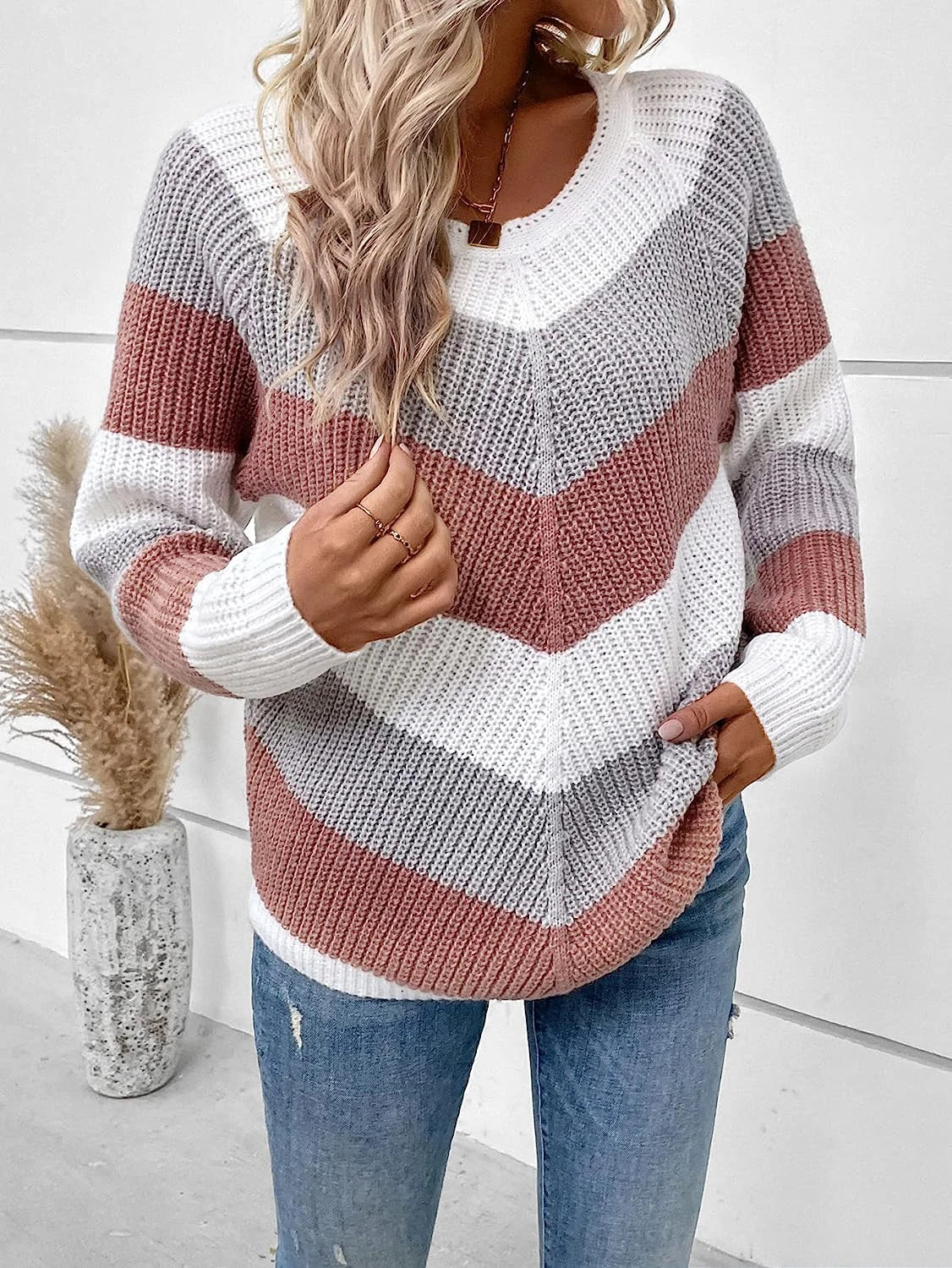 Women Off-Shoulder Striped Knit Sweater | Tess