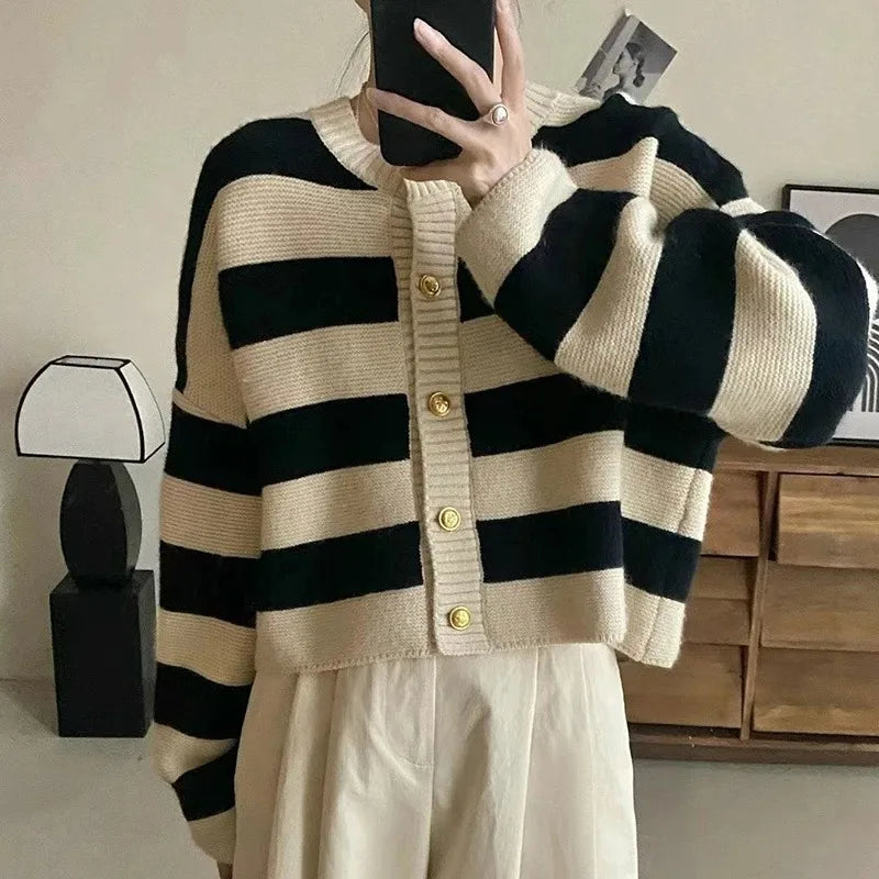 Women Striped Knit Cardigan | Angelica