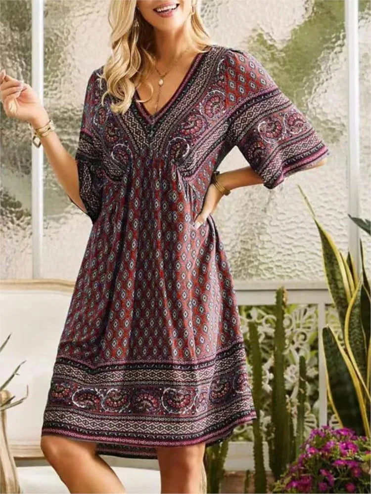 Women Floral V-Neck Babydoll Mini Dress | Rosalyn