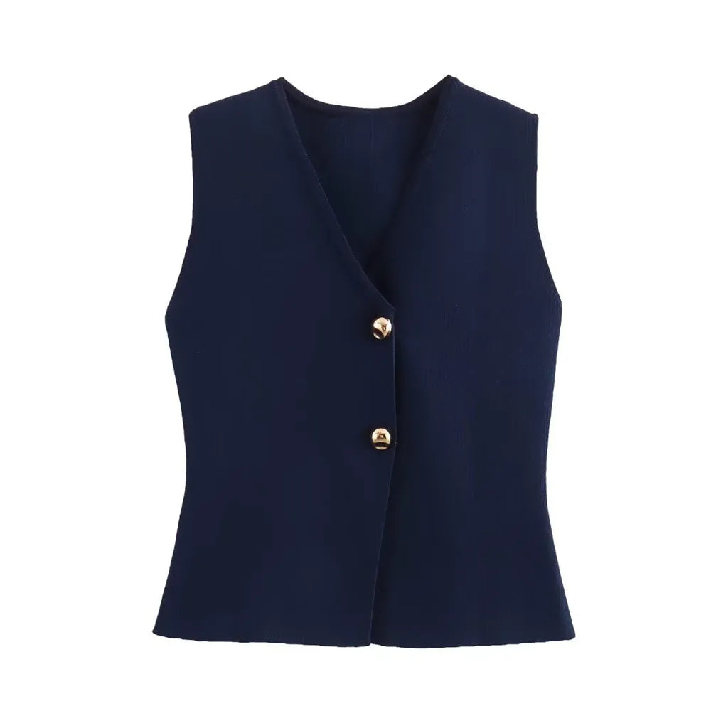 Women Minimalist Buttoned Knit Vest Top| Elise