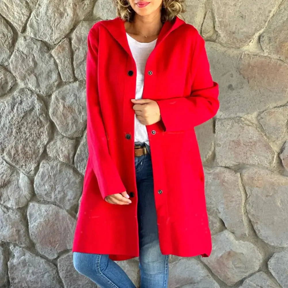 Women Wool Coat Grey Hooded Mid Length | Elegant Style-3
