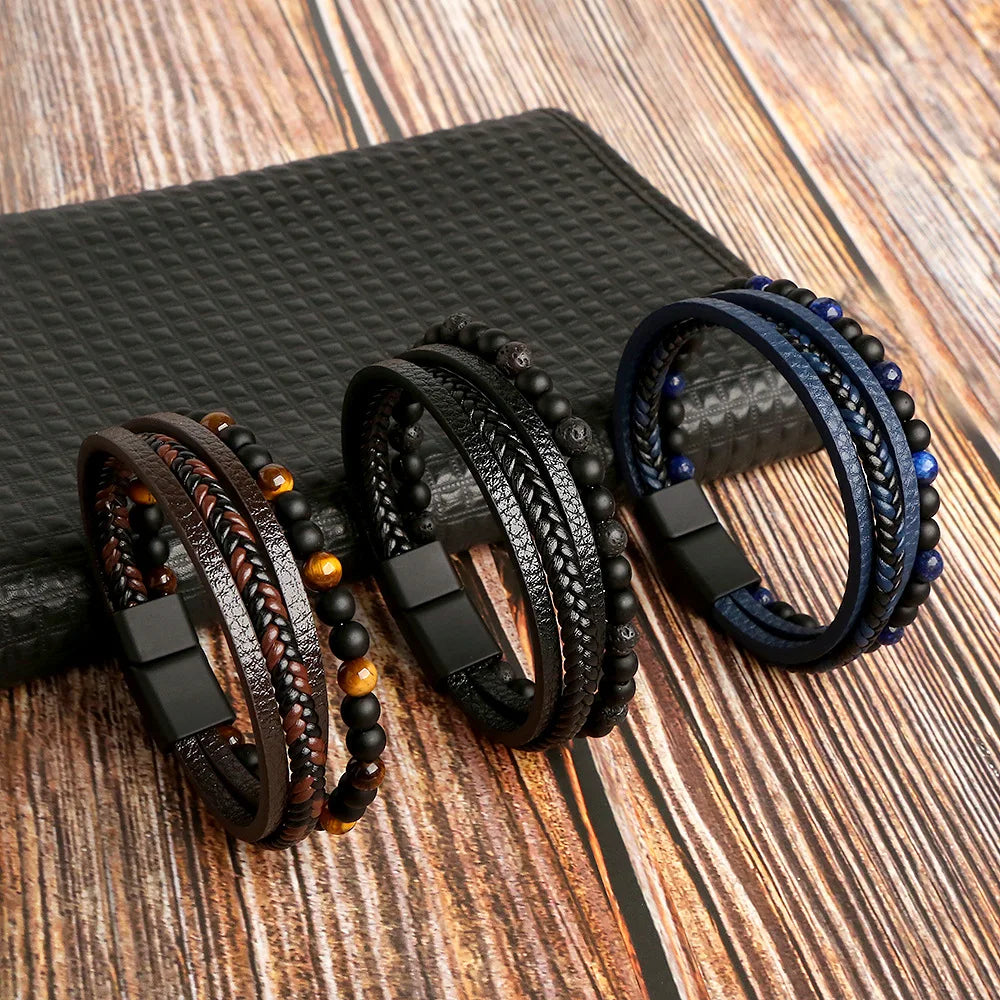 Men's Leather Bracelet Black Multilayer | Urban Style-2