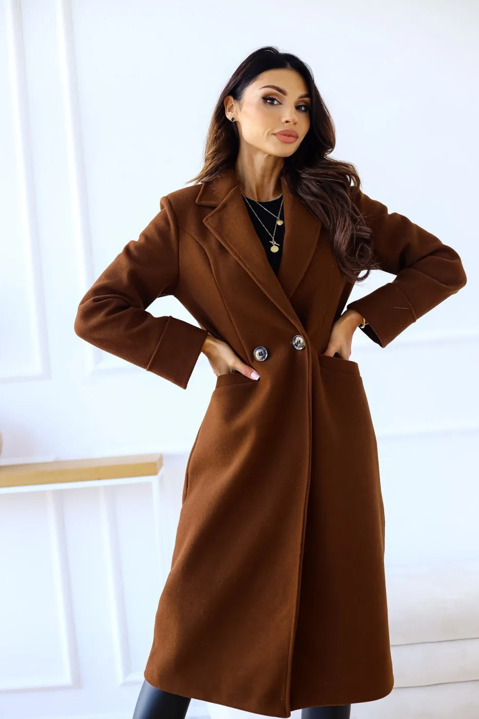 Women Elegant Double-Breasted Long Coat | Vada