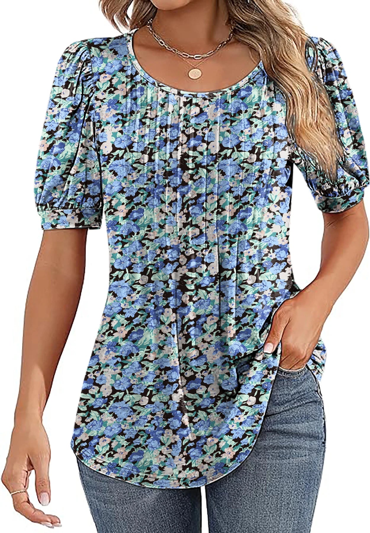 Women Floral Pleated Puff Sleeve Blouse | Eliana