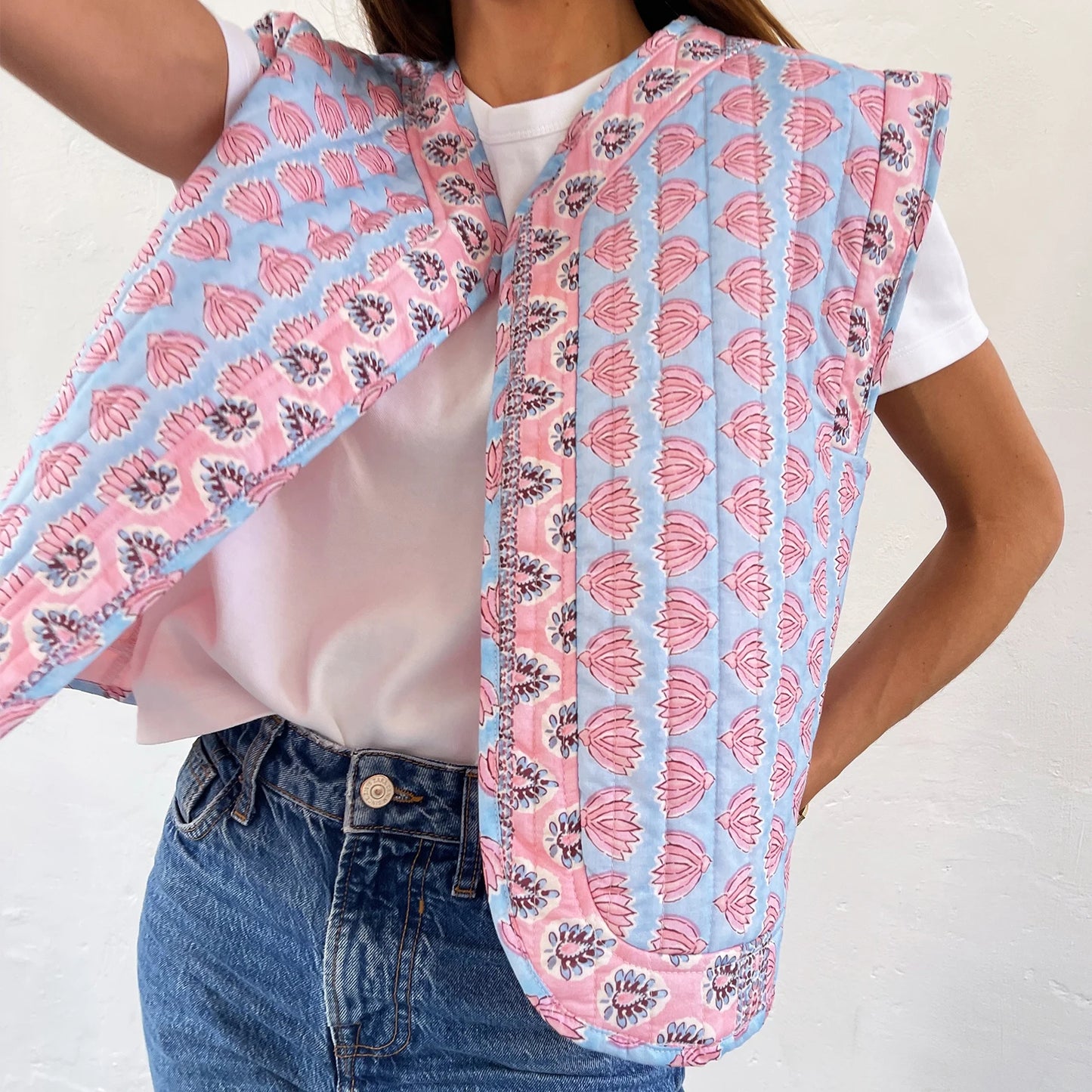 Women Patterned Sleeveless Quilted Vest | Myrtle