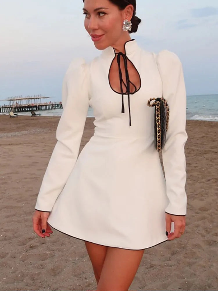 Women Keyhole Puff Sleeve Mini Dress | Sarai
