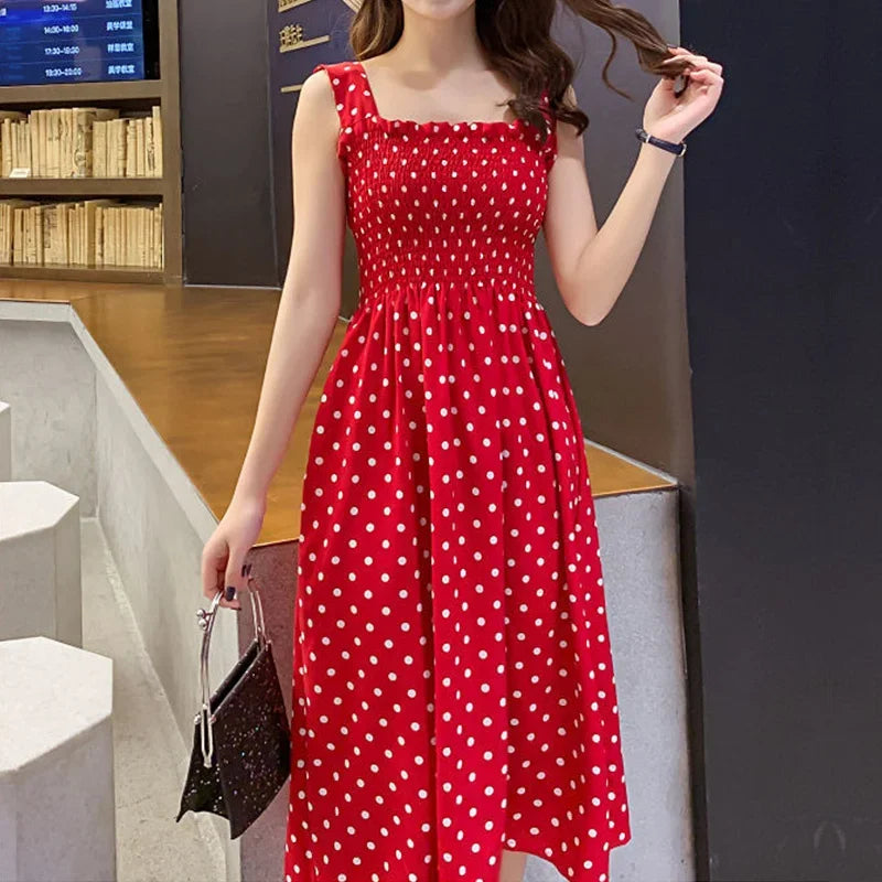 Women Polka Dot Smocked Midi Dress | Carla
