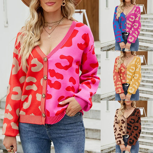 Women Color Block Leopard Cardigan | Susannah