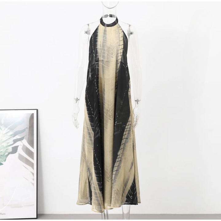 Women Flowy Ombre Print Open Back Halter Maxi Dress | Elisa