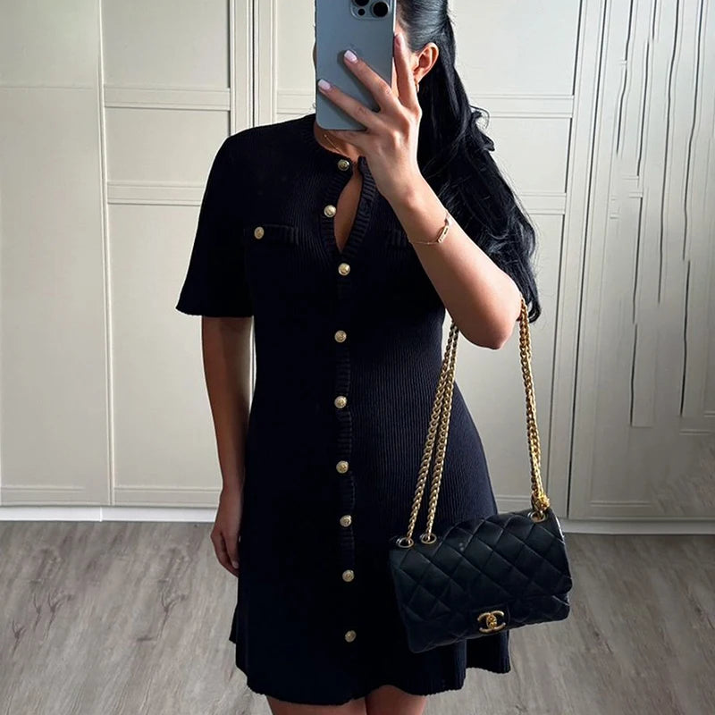 Women Ribbed Button-Up Knit Dress | Josephine