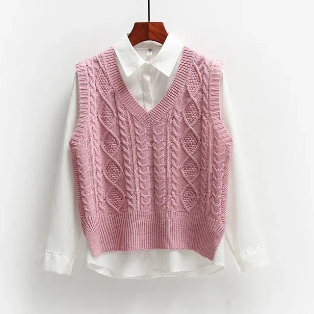 Women Cable Knit Sweater Vest | Amabel