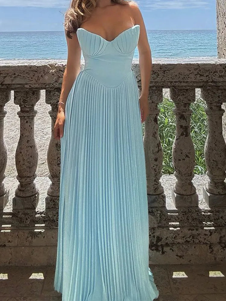 Women Sweetheart Pleated Maxi Dress | Aisha