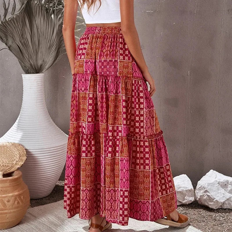 Women Bohemian Patchwork Maxi Skirt | Amara