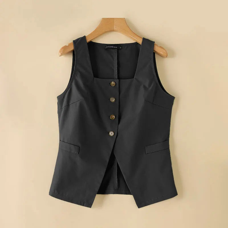 Women Classic Buttoned Waistcoat Top | Cassandra