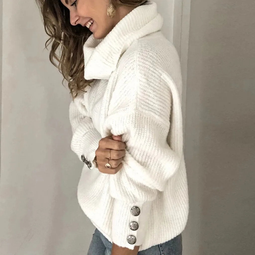 Women Button Cuff Turtleneck Sweater | Danica