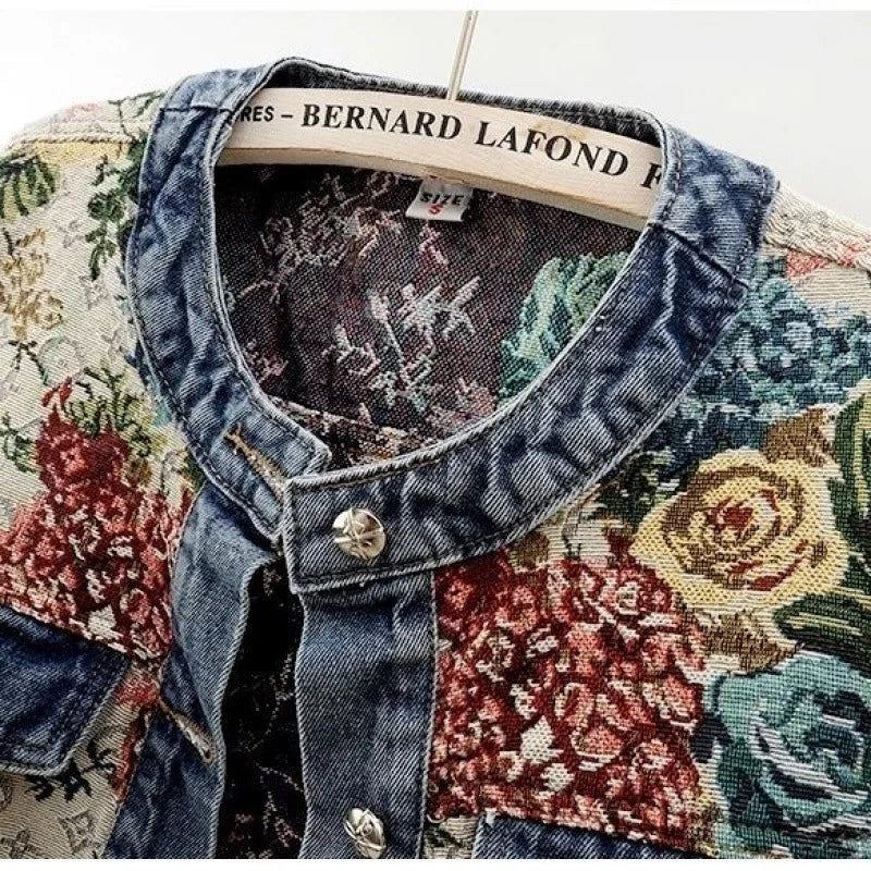 Women Denim Jacket Blue Jacquard | Elegant Style-5