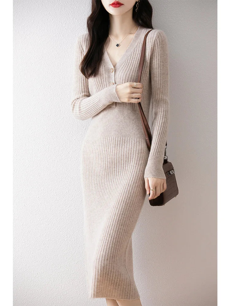 Women Ribbed Knit Midi Dress | Rosalba