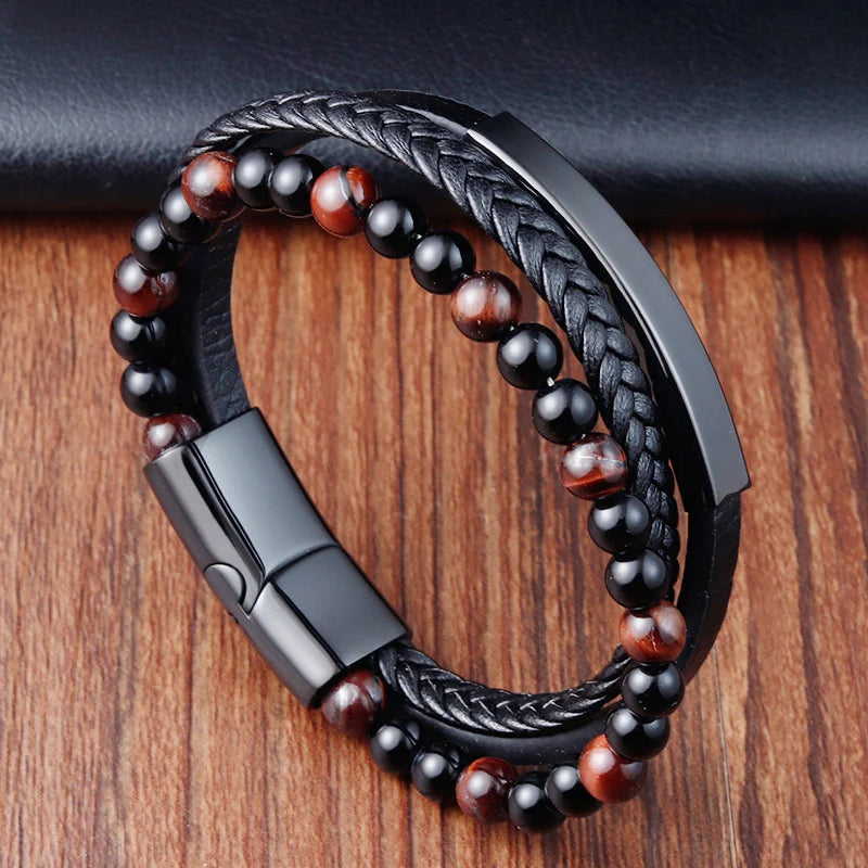Variant image for Men's Leather Bracelet Black Genuine Leather | Classic Charm-3