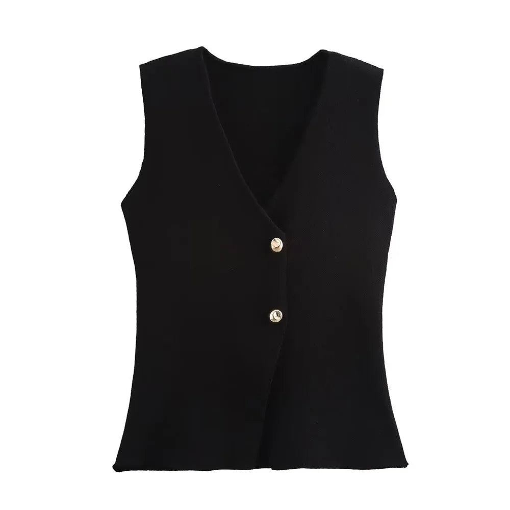 Women Minimalist Buttoned Knit Vest Top| Elise
