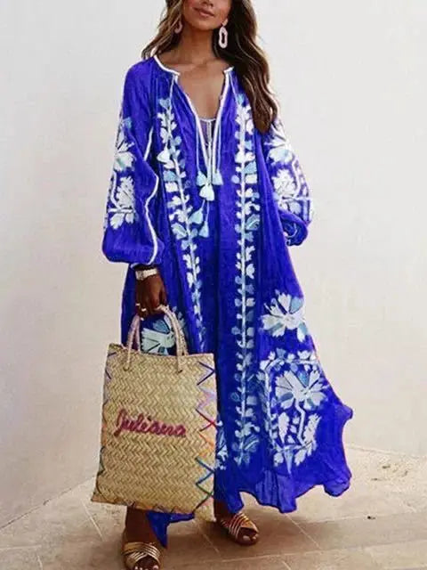 Variant image for Women Maxi Dress Boho Print Cotton | Elegant Lady-7