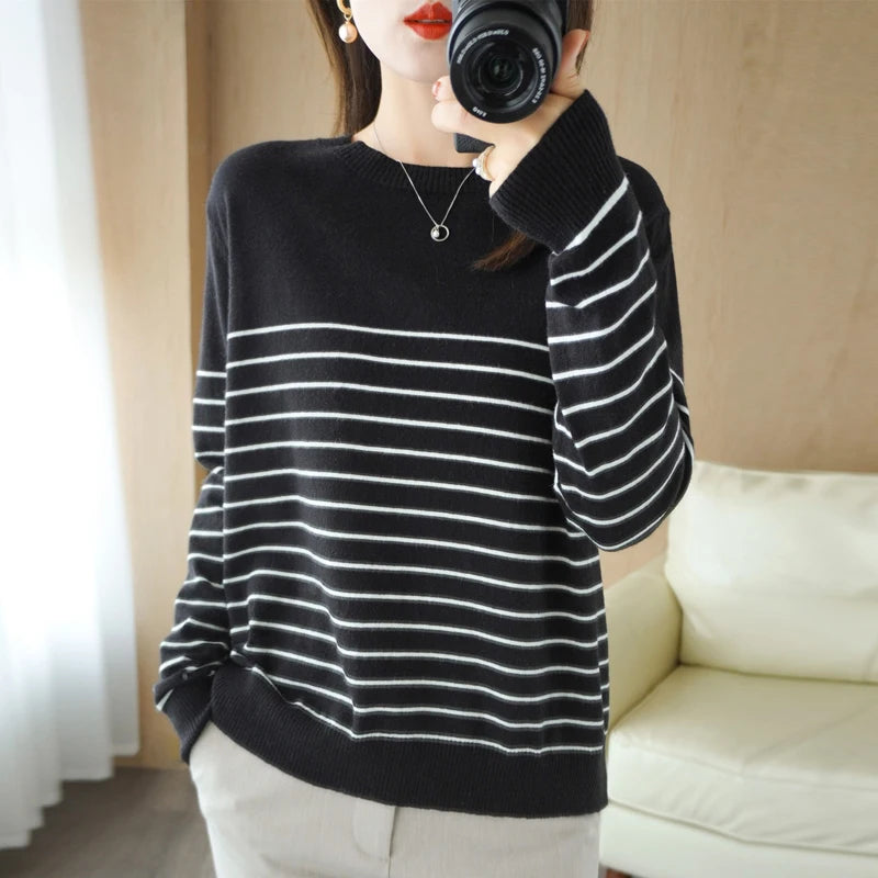 Women Striped Knit Sweater | Debora
