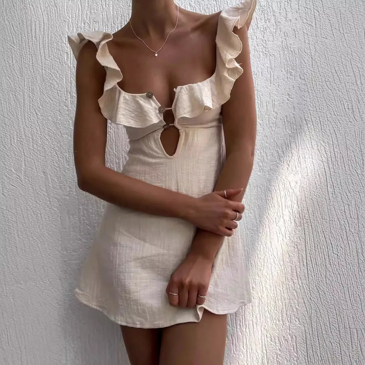 Women Ruffled Keyhole Mini Dress | Griselda