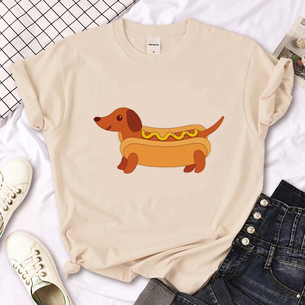 Variant image for Women T-Shirt White Cotton | Dachshund Graphic Tees-17