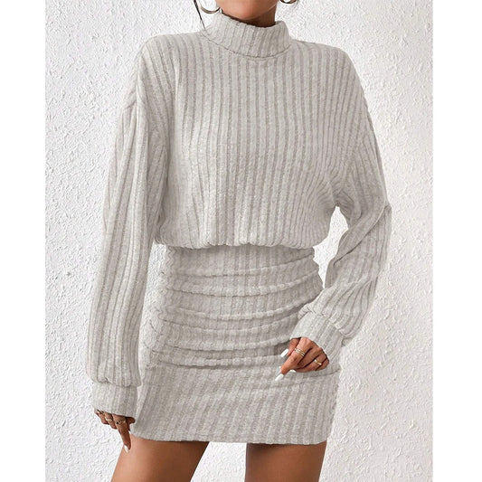 Women Ribbed Knit Turtleneck Sweater Dress | Isolde