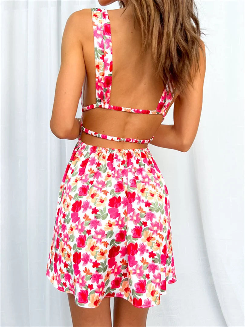 Women Floral Backless Mini Dress | Freya