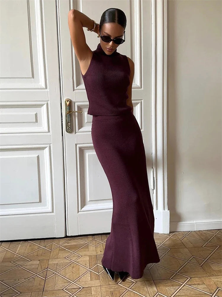 Women Sleeveless Knit Two-Piece Set | Melvina