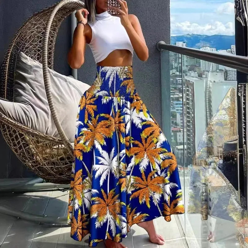 Women Tropical High-Waist Maxi Skirt | Celeste