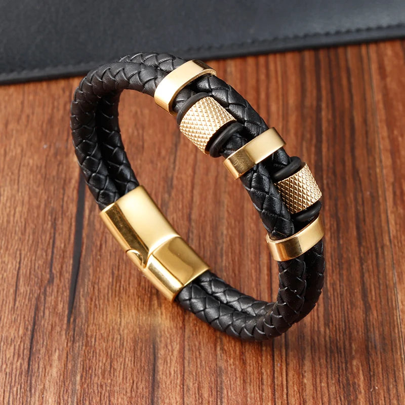 Men's Leather Bracelet Black Genuine Leather | Classic Charm-2