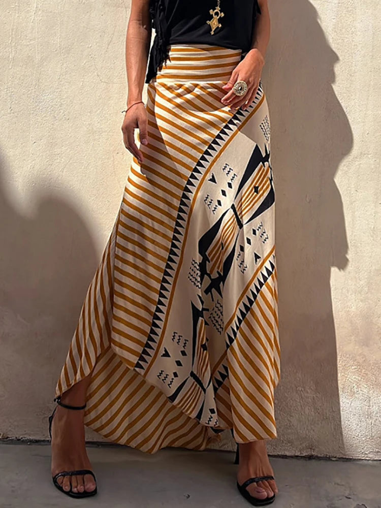 Boho Striped Maxi Skirt for Women | Zoe