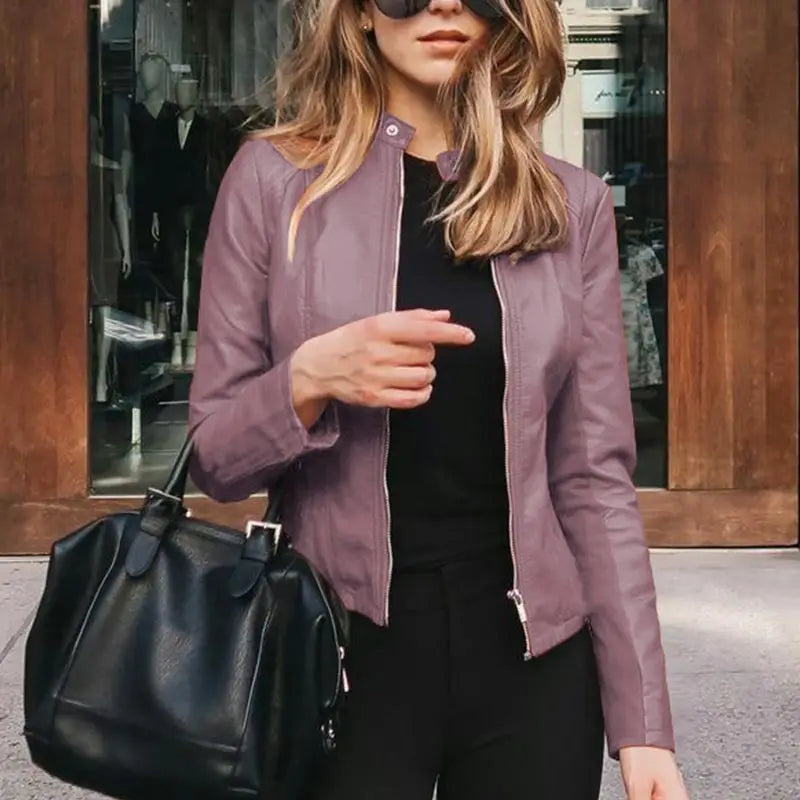 Women Classic Zip-Up Faux Leather Jacket | Kali
