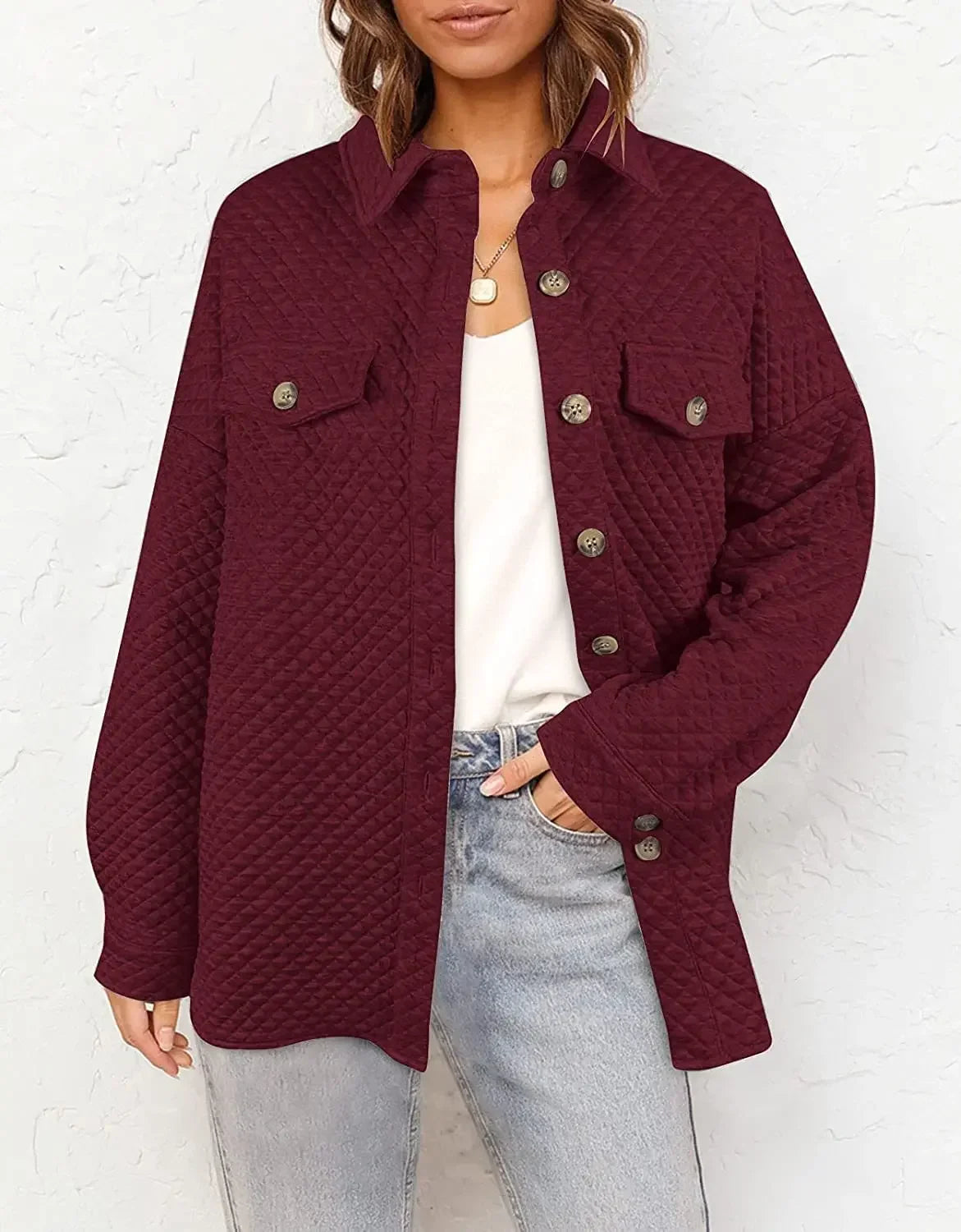 Women Quilted Button-Up Shirt Jacket | Erabella