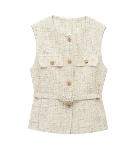 Variant image for Women Vest Beige Cotton | Elegant Socialite-1