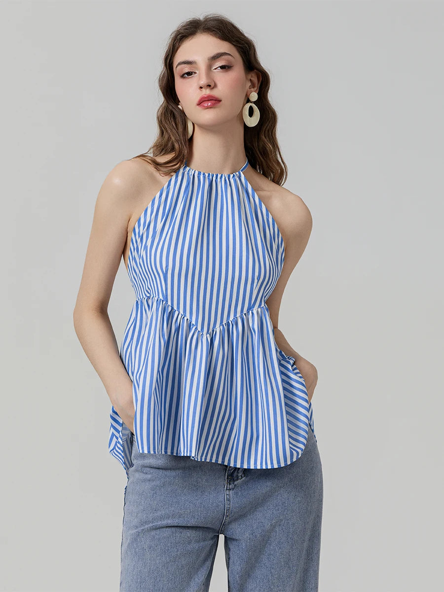 Women Striped Halter Peplum Top | Esmeralda
