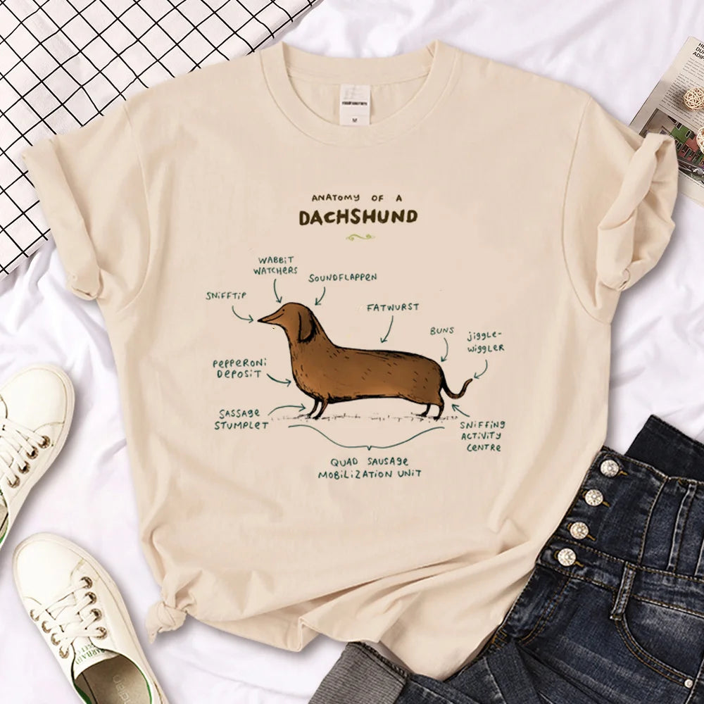 Women T-Shirt White Cotton | Dachshund Graphic Tees-3