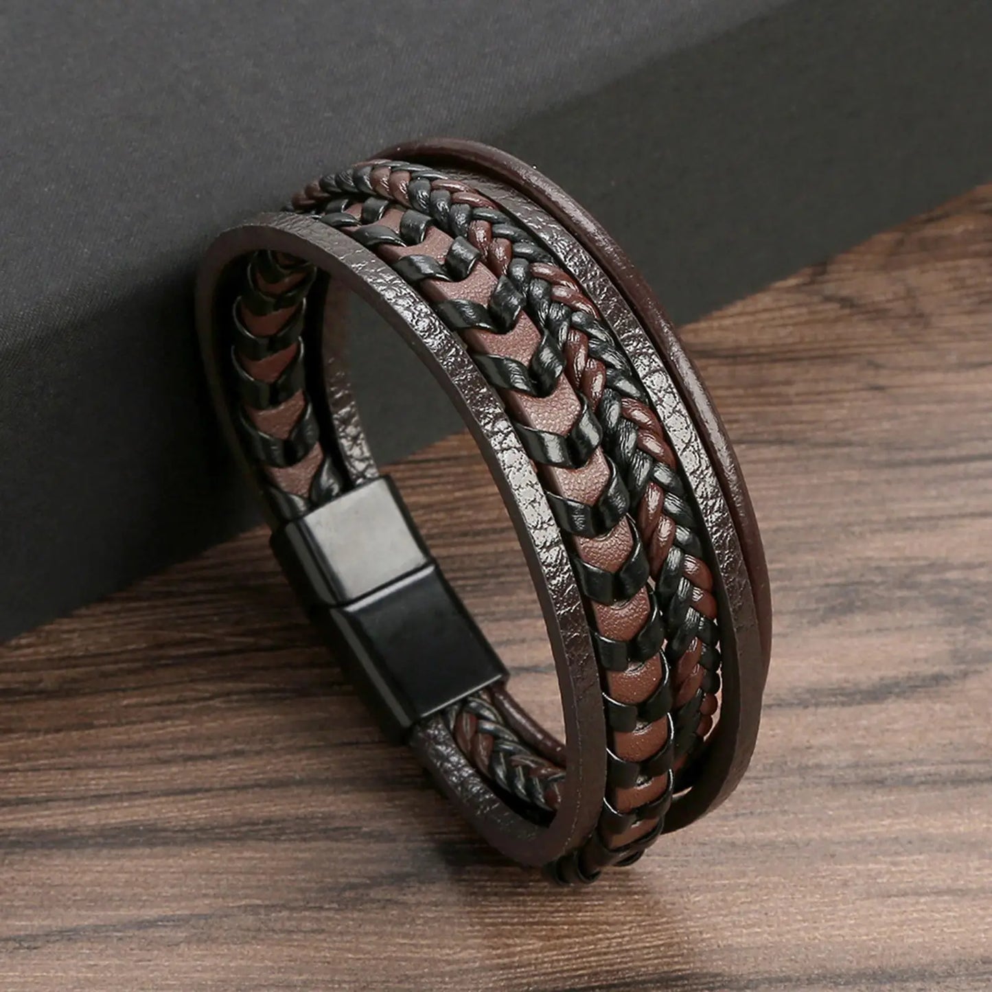 Variant image for Men's Leather Bracelet Black Multilayer | Urban Style-20