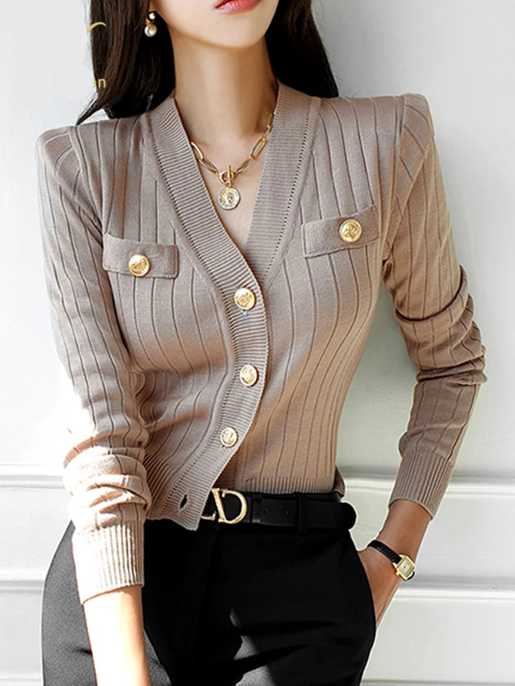 Women Ribbed Button-Up Cardigan | Jessamy