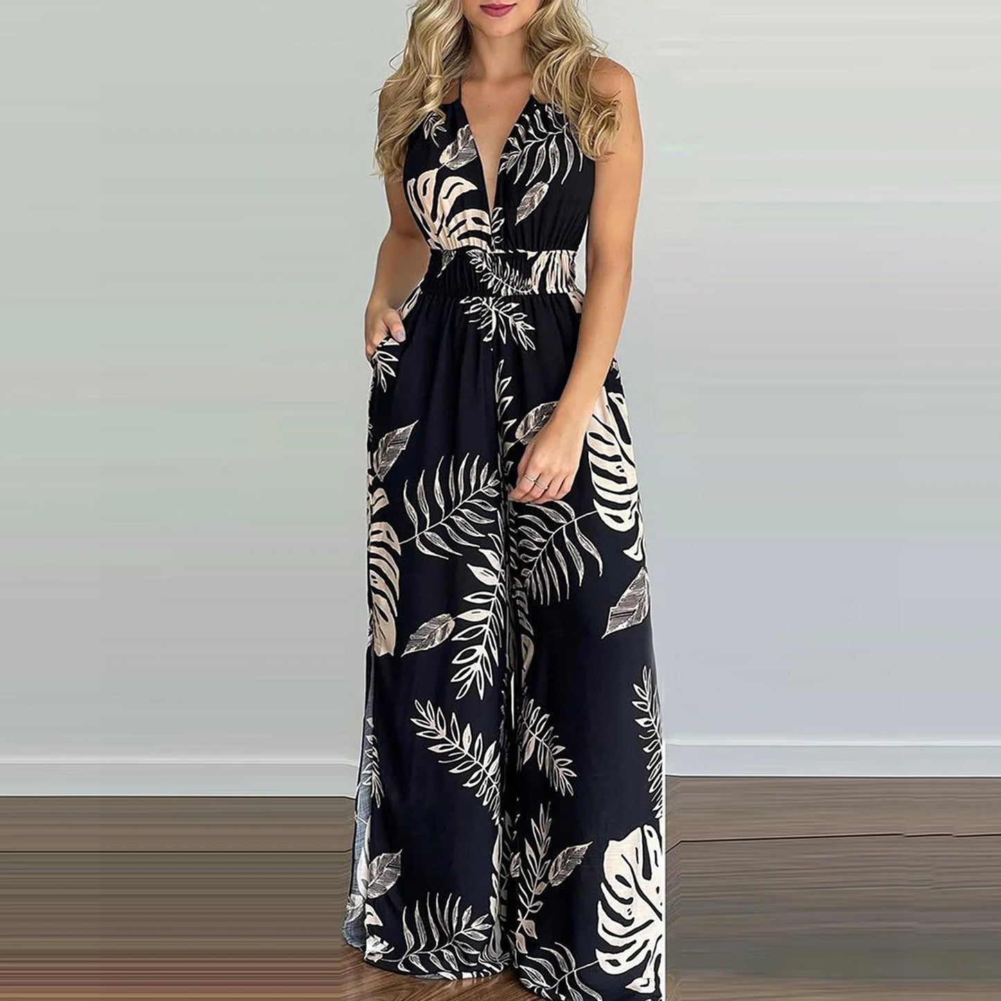 Women Tropical Print Halter Maxi Dress | Diana